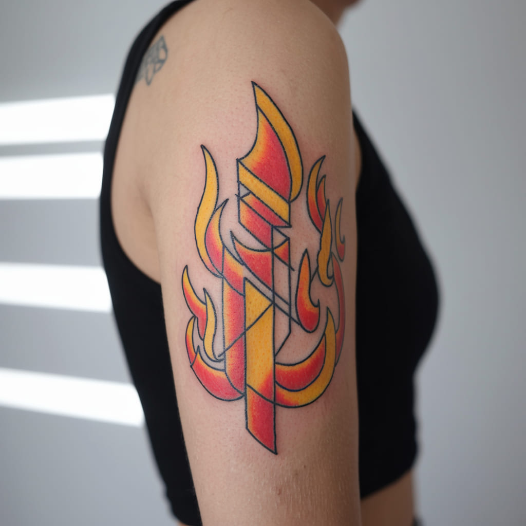 Geometric Abstract Fire Tattoo