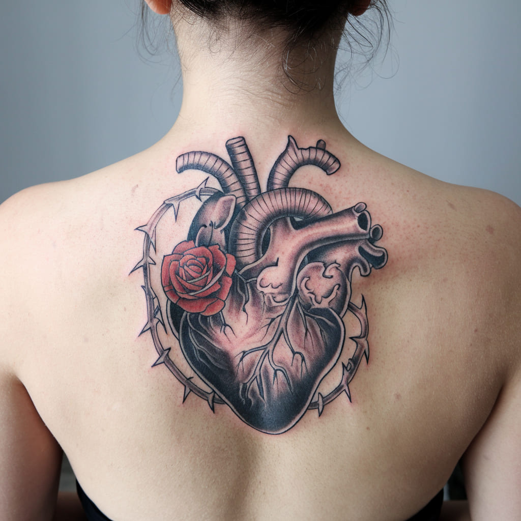 Gothic Heart with Roses and Thorns