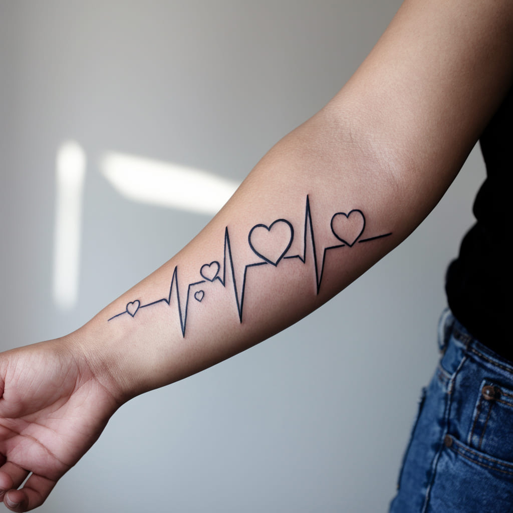 Heartbeat Family Tattoo with a Pulse Line