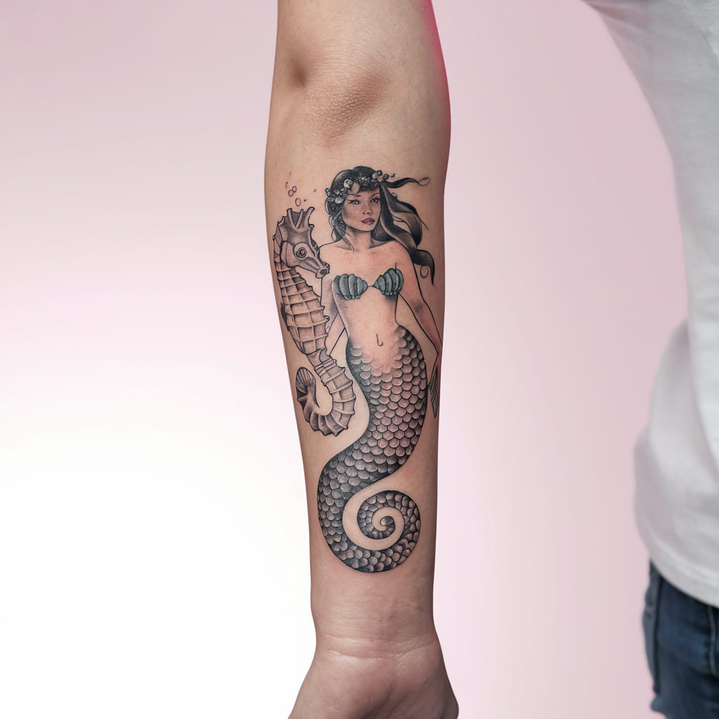 Mermaid and Seahorse Tattoo