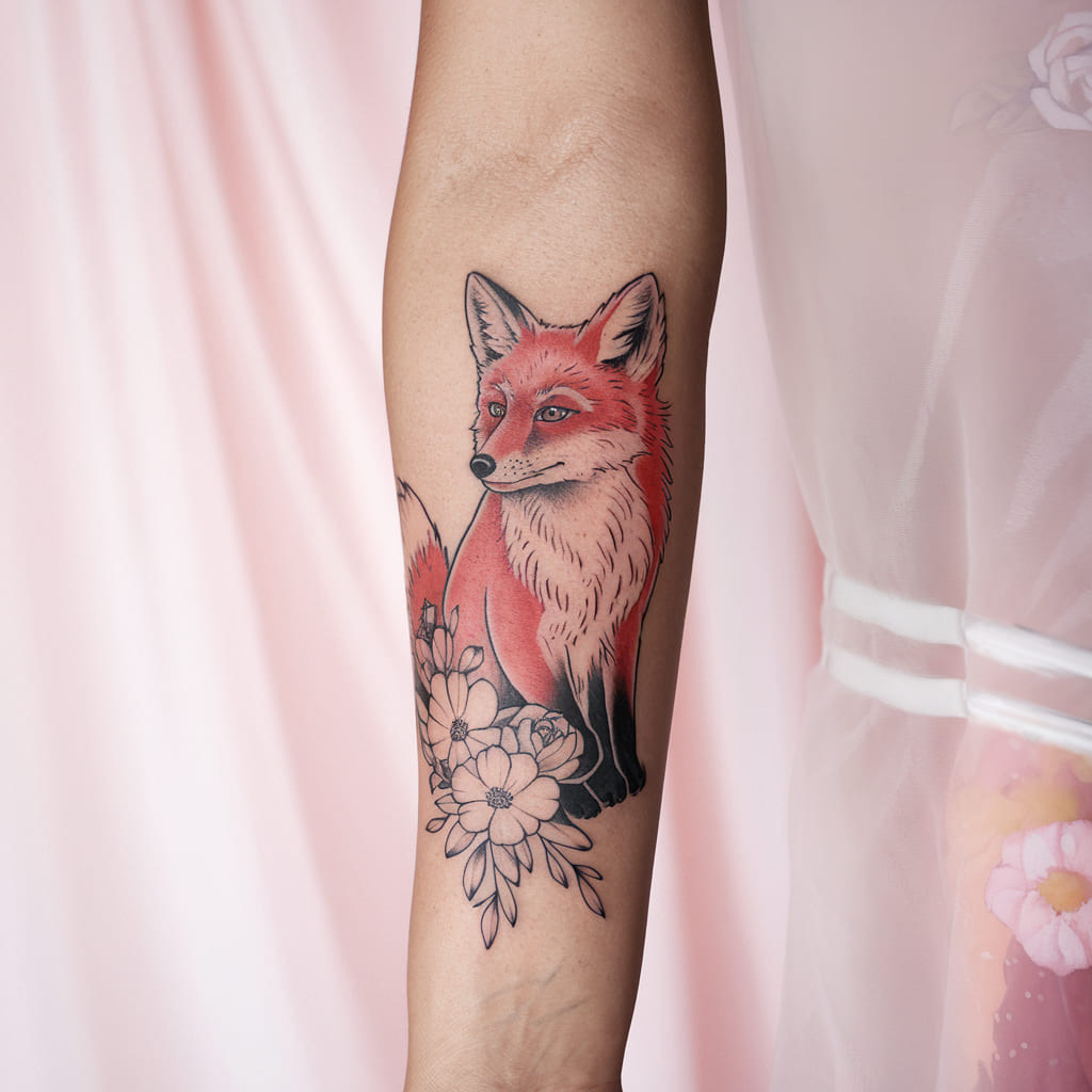 Playful Fox with Floral Accents