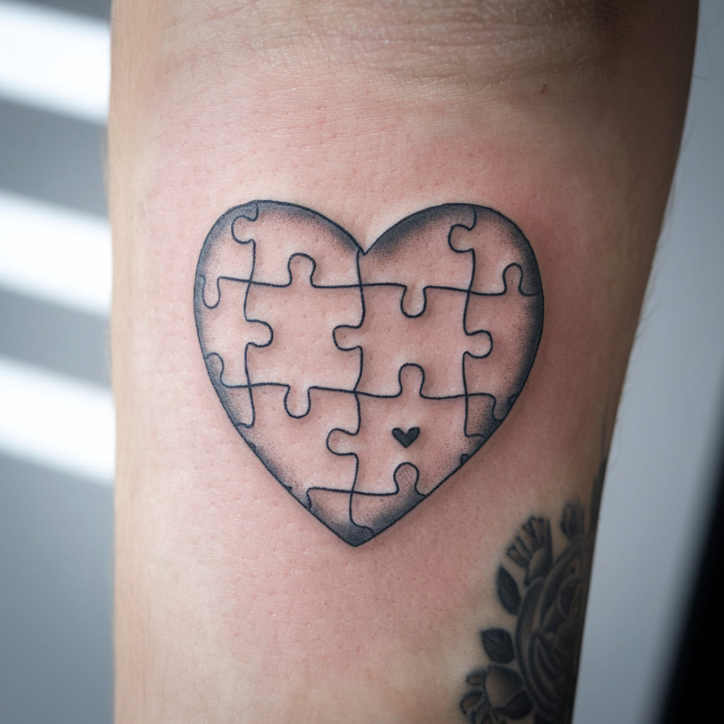 Puzzle Piece Heart Family Tattoo