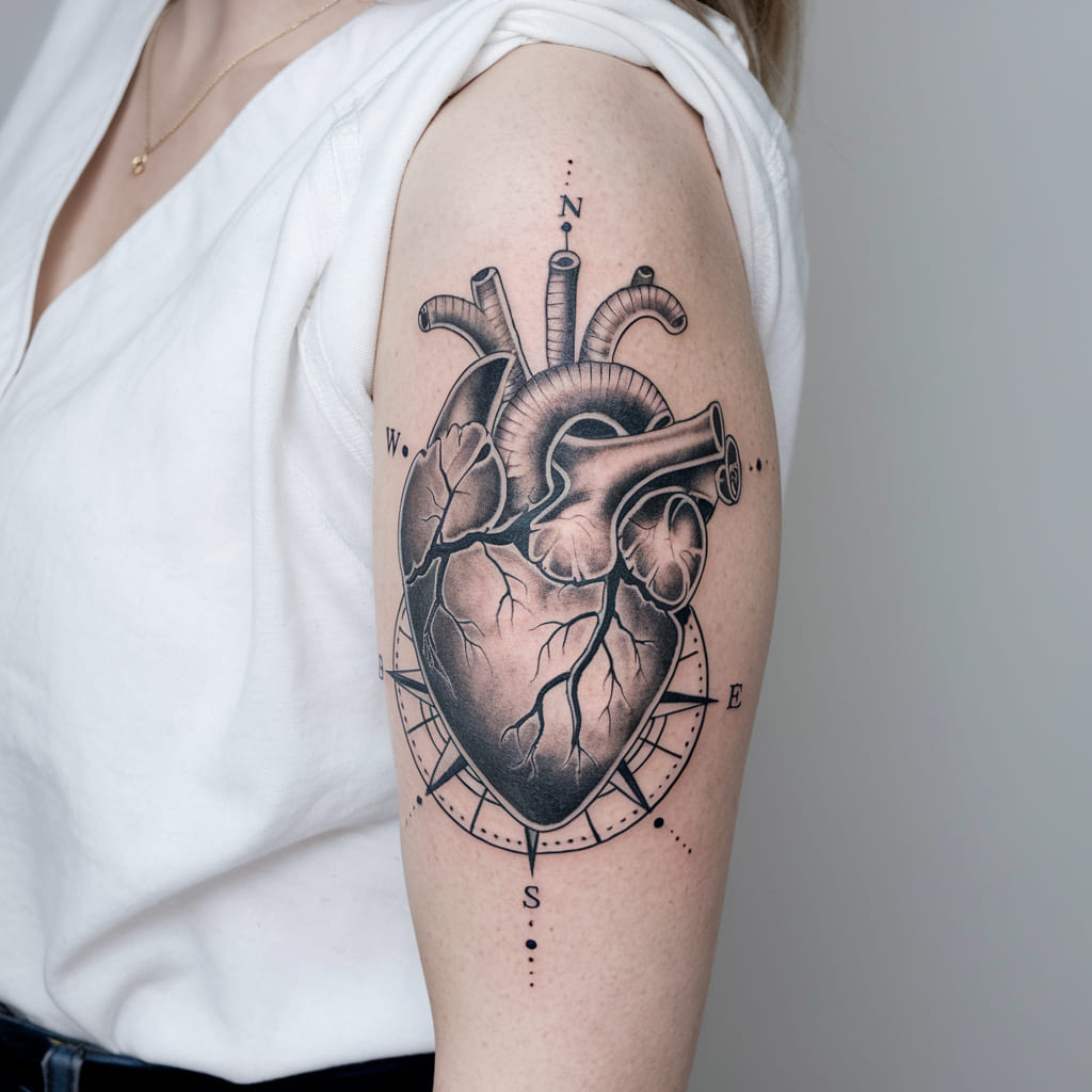 Realistic Heart with Compass