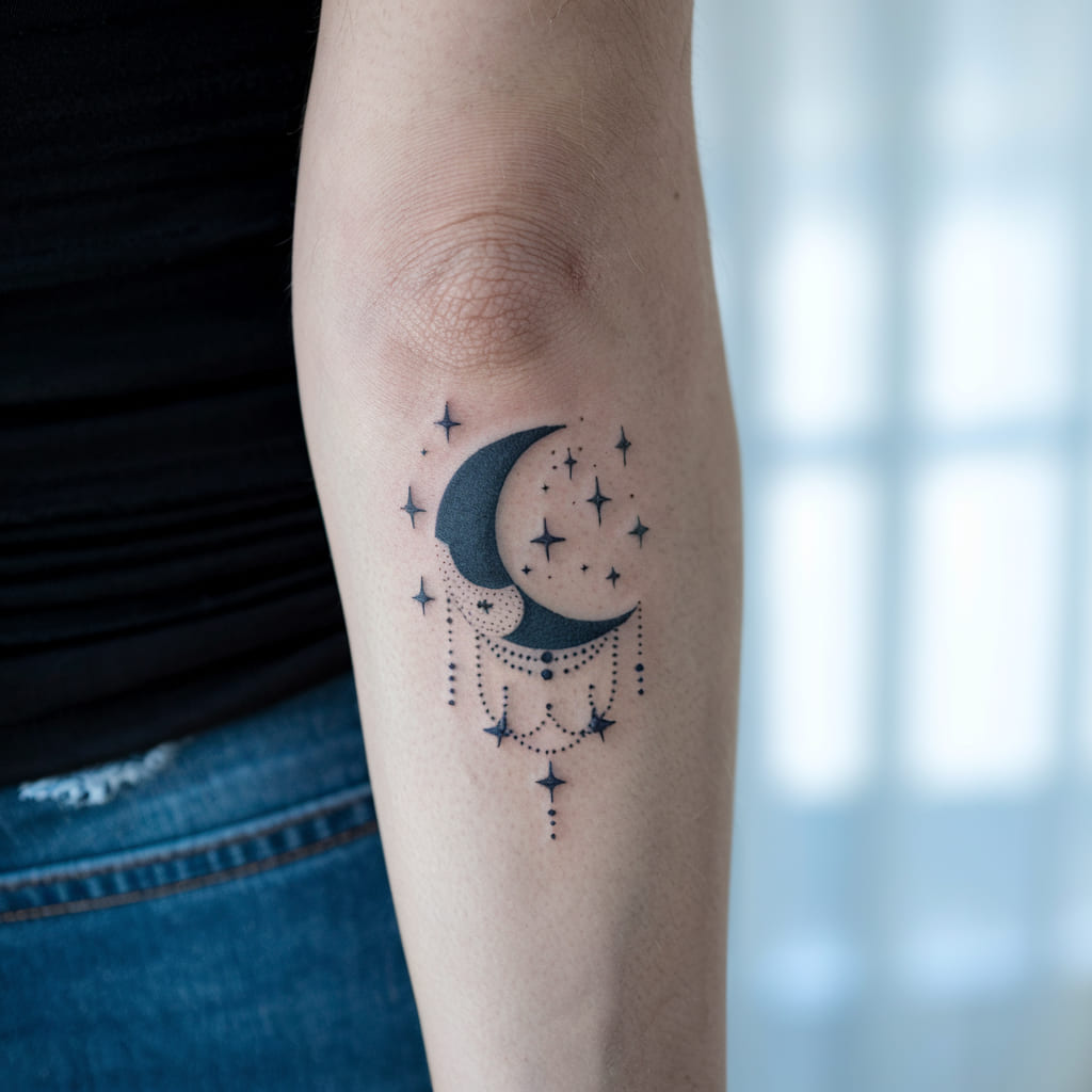 Small Crescent Moon with Stars