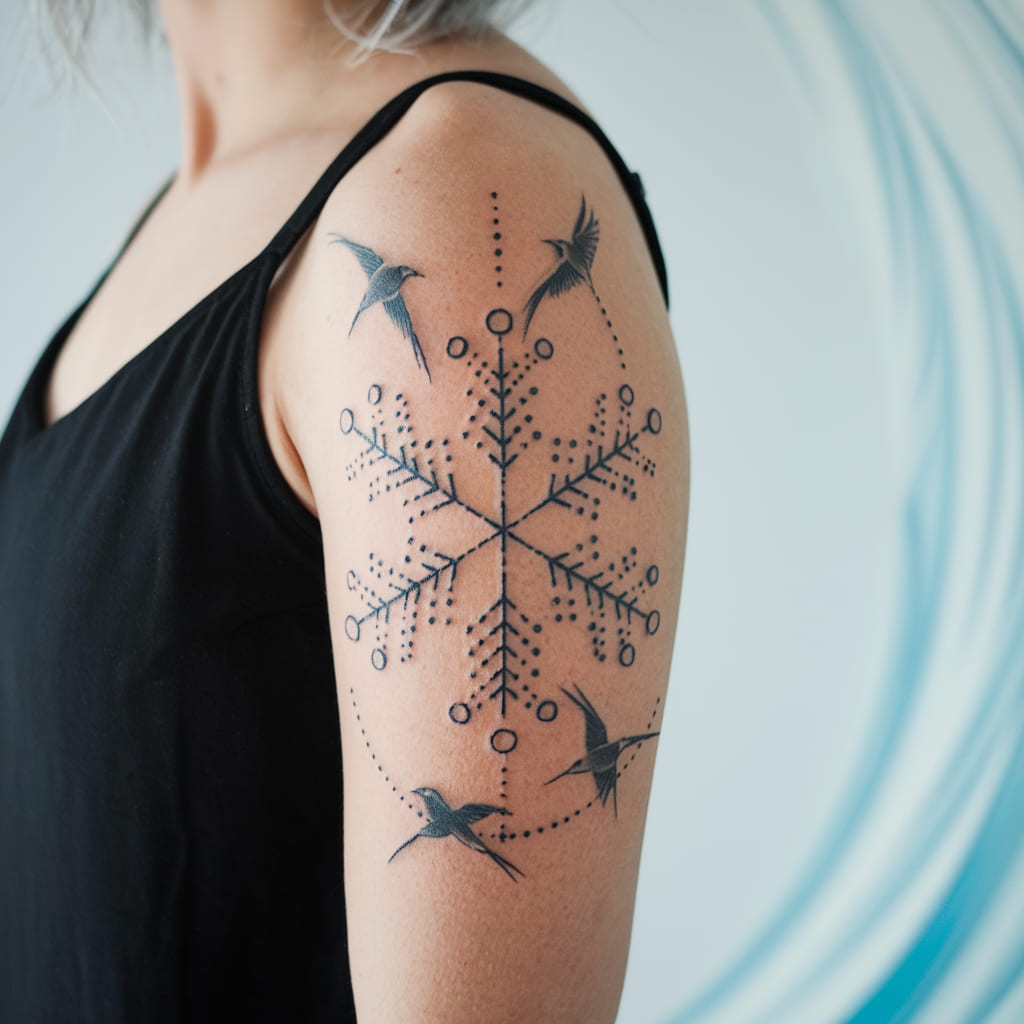 Snowflake with Birds in Flight