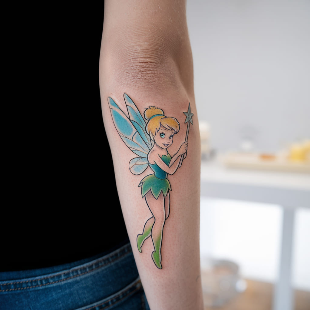 Tinker Bell Holding a Wand Tattoo