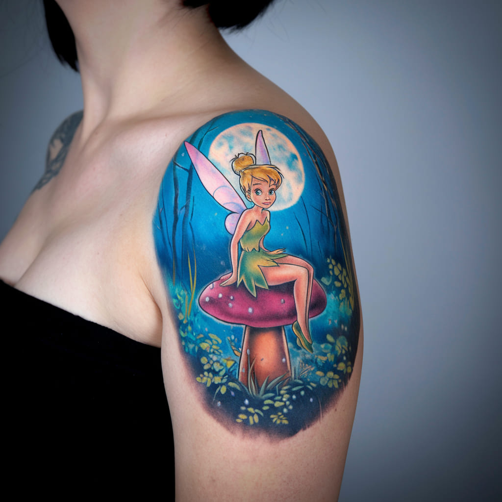 Tinker Bell and Moonlit Forest Tattoo