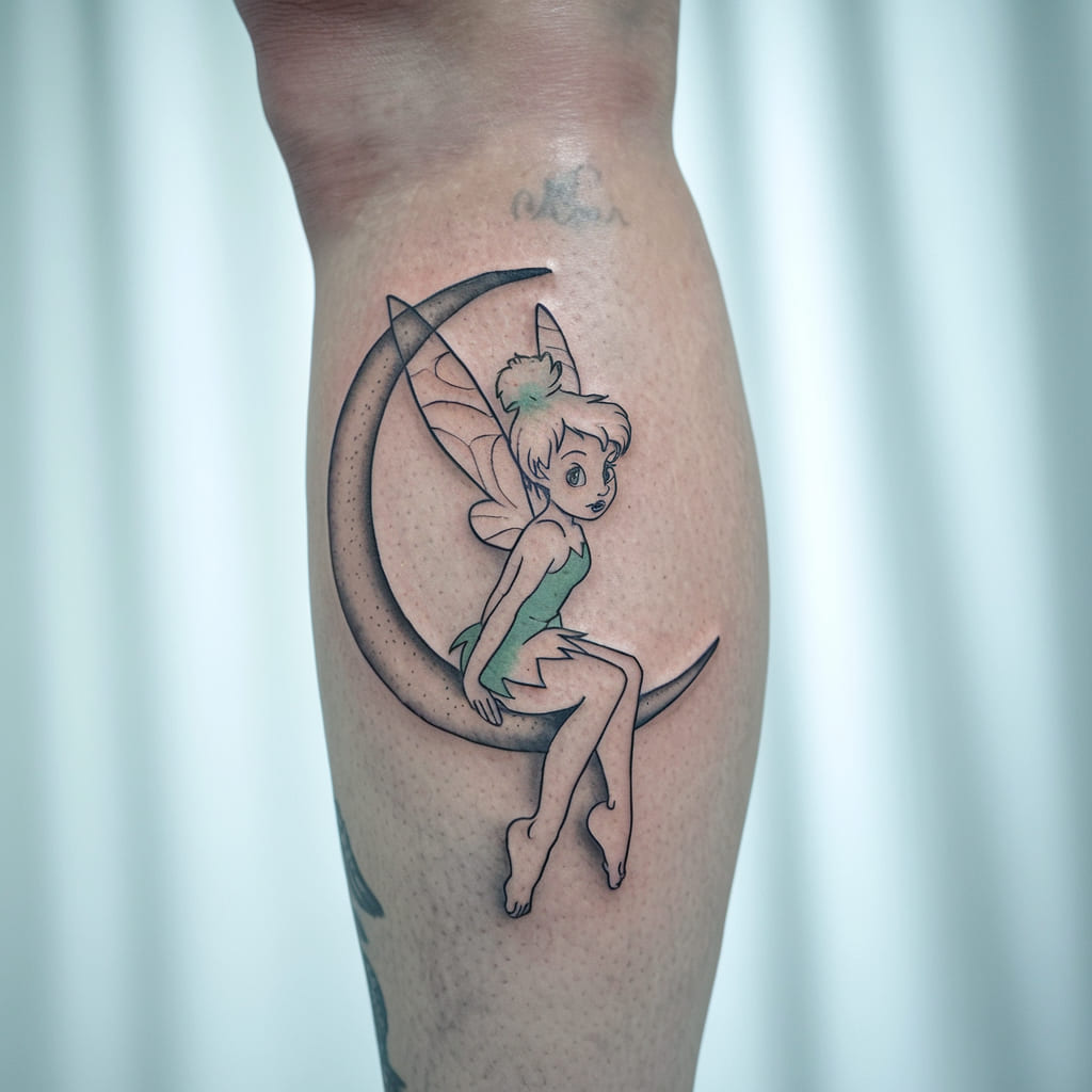 Tinker Bell on a Moon Tattoo