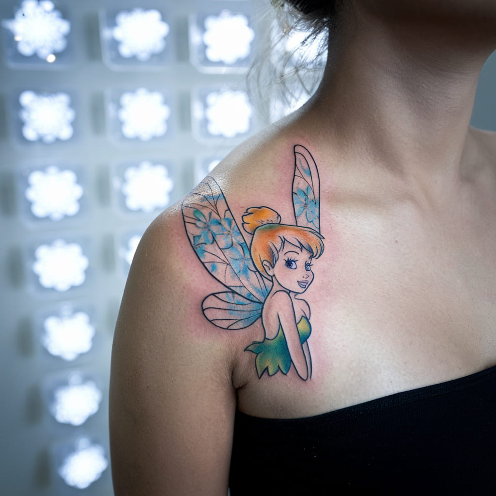 Tinker Bell with Floral Wings Tattoo