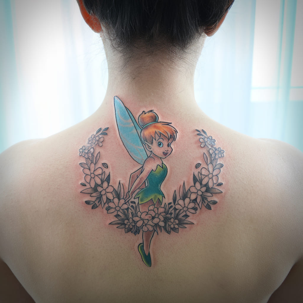 Tinker Bell with Flower Garland Tattoo