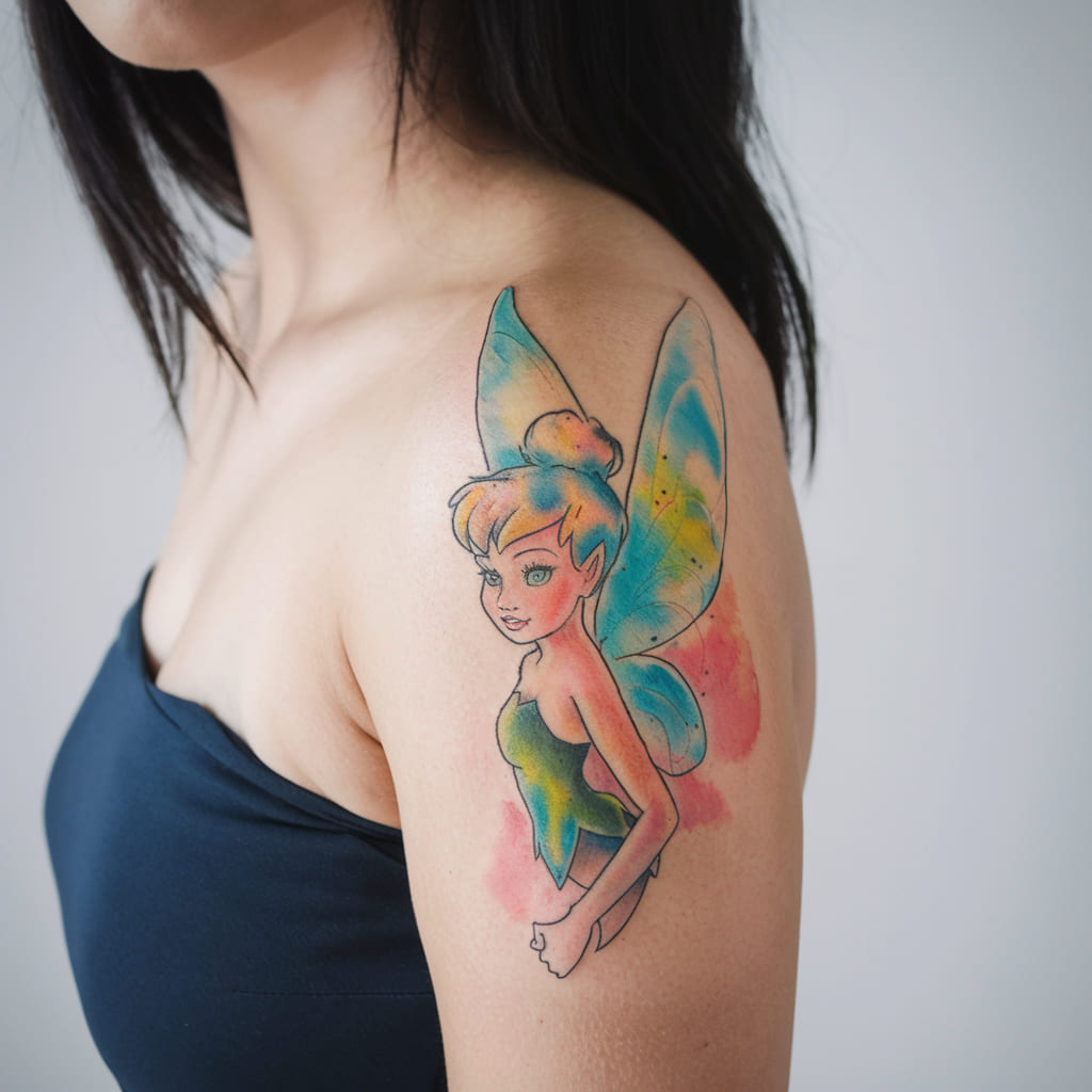 Tinker Bell with Watercolor Wings Tattoo