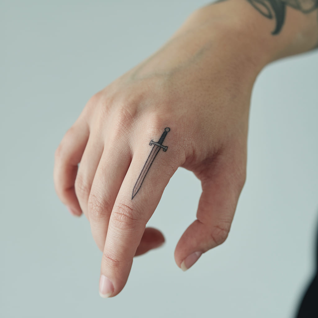 Tiny Sword Finger Tattoo