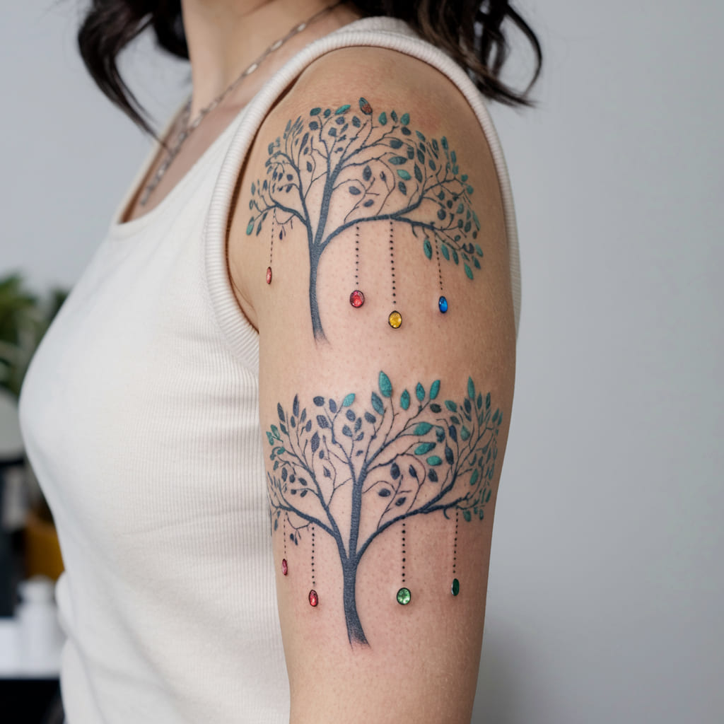 Tree Branches with Family Birthstones Tattoo