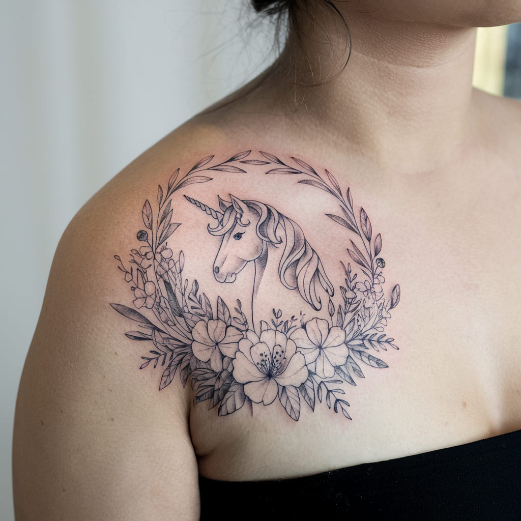 Unicorn in a Floral Wreath