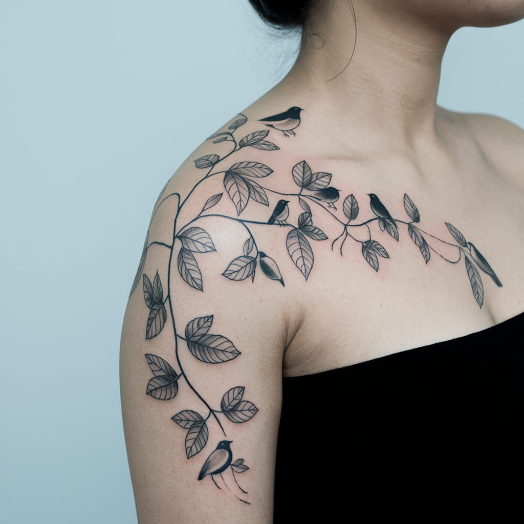 Vine with Birds Tattoo