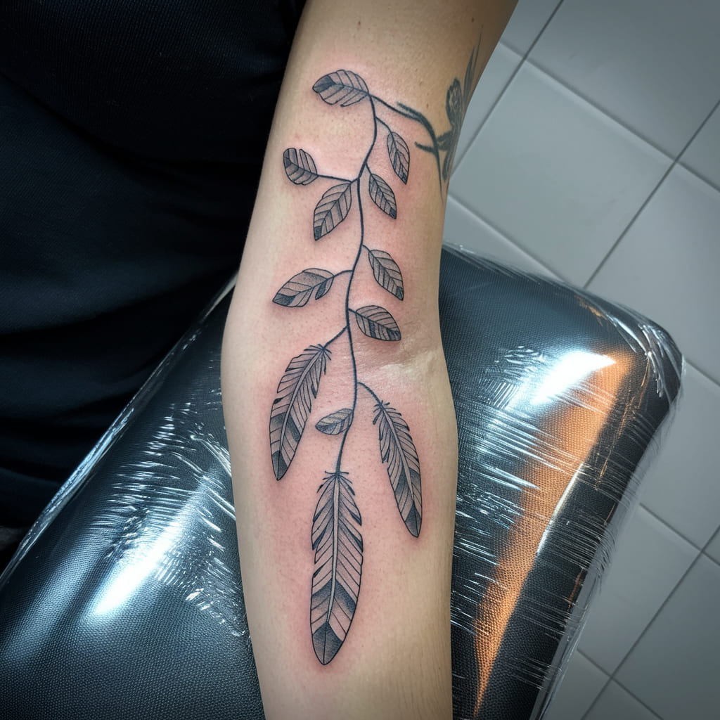 Vine with Feathers Tattoo