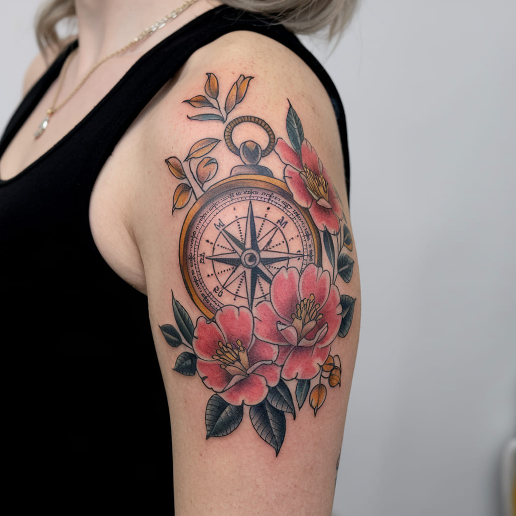 Vintage Compass with Flowers