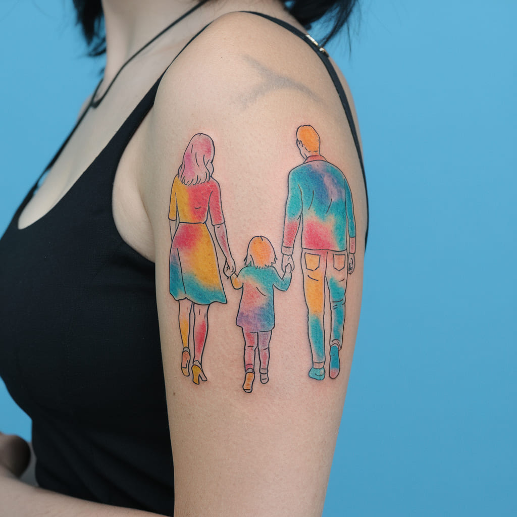 Watercolor Family Portrait Tattoo