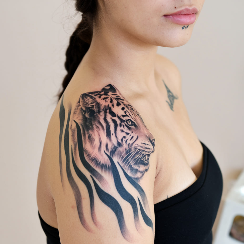 Wild Tiger with Abstract Stripes